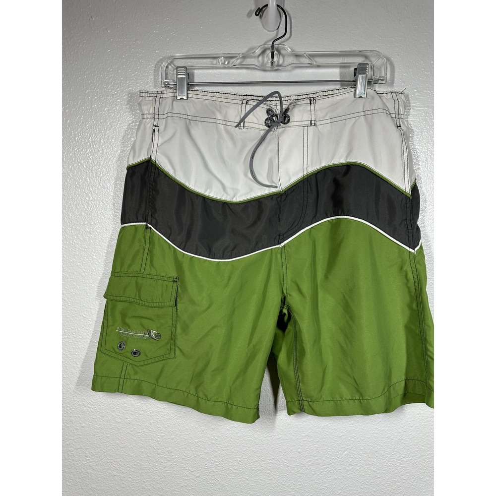 Free Country Swim Shorts Mens Medium Green Black‎ White Aqua Tech Boardshorts